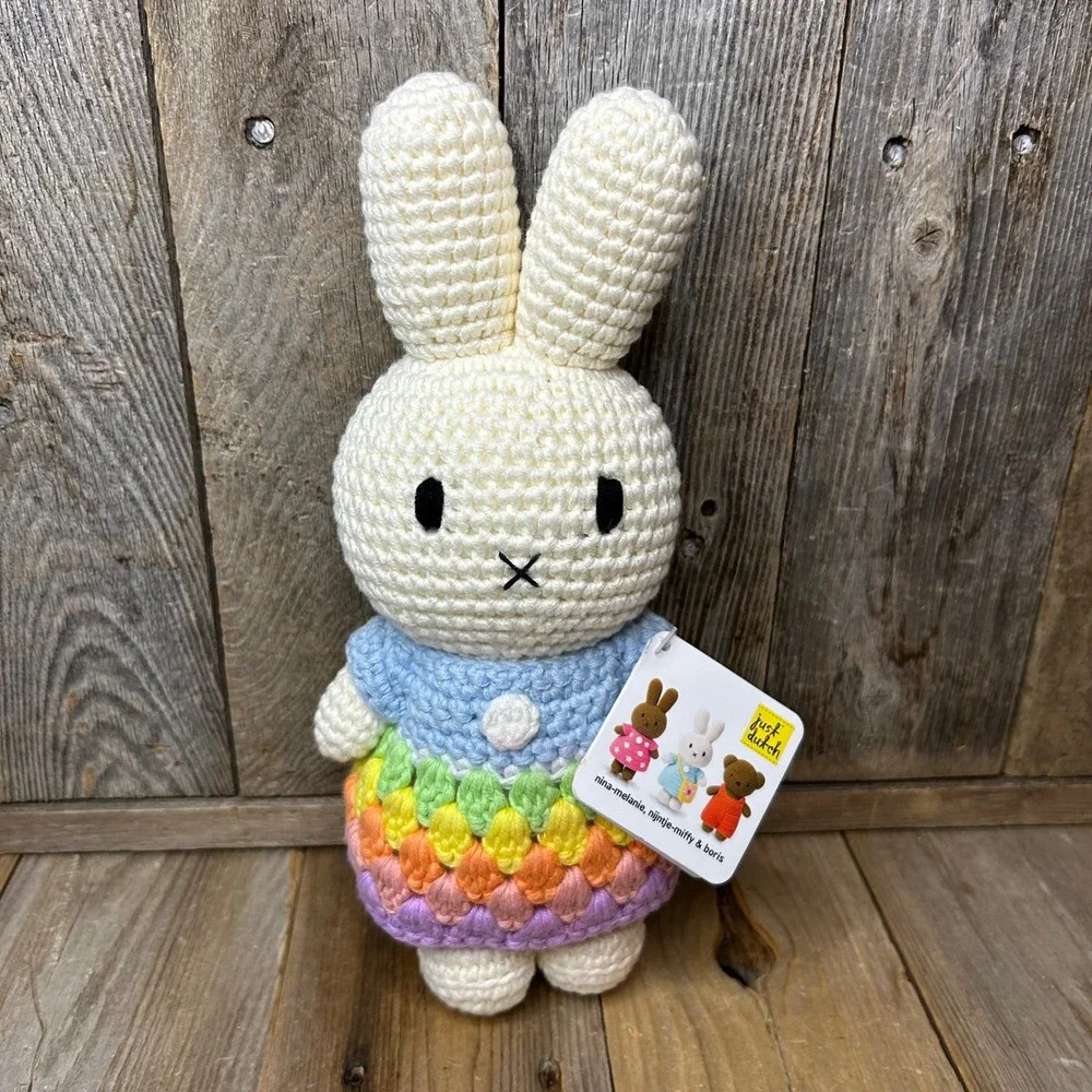 Just Dutch Miffy Handmade Crochet Organic Cotton Doll Rainbow Dress Nijntje